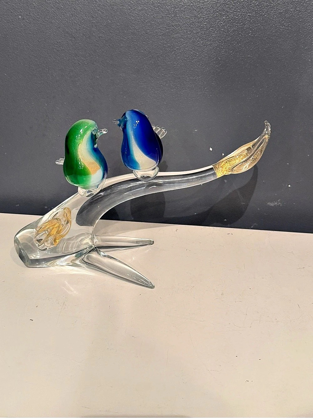 Handblown Glass Bird Sculpture Blue & Green Like New